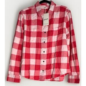 PACT Gingham Mila Flannel Large Red Button Up 100% Organic Cotton Valentines
